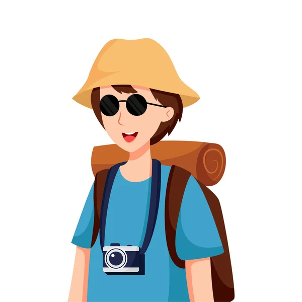 Boy Traveling Camera Character Design Illusztráció — Stock Vector