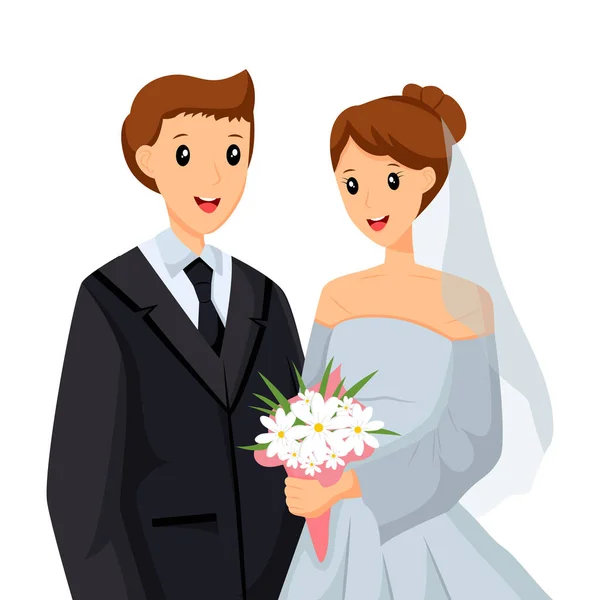 男の子と女の子の結婚式のキャラクターデザインイラスト — ストックベクタ