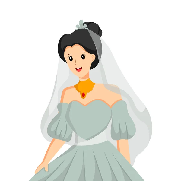 Bride Blue Dress Character Design Ilustração — Vetor de Stock