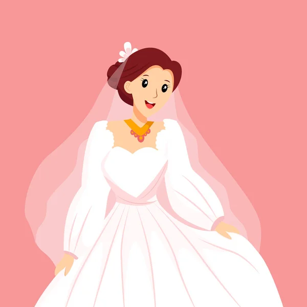 Noiva Com Vestido Branco Ilustração Design Personagem —  Vetores de Stock