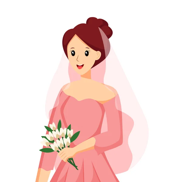 Panna Młoda Różowej Sukienki Charakter Ilustracja Projektu — Wektor stockowy