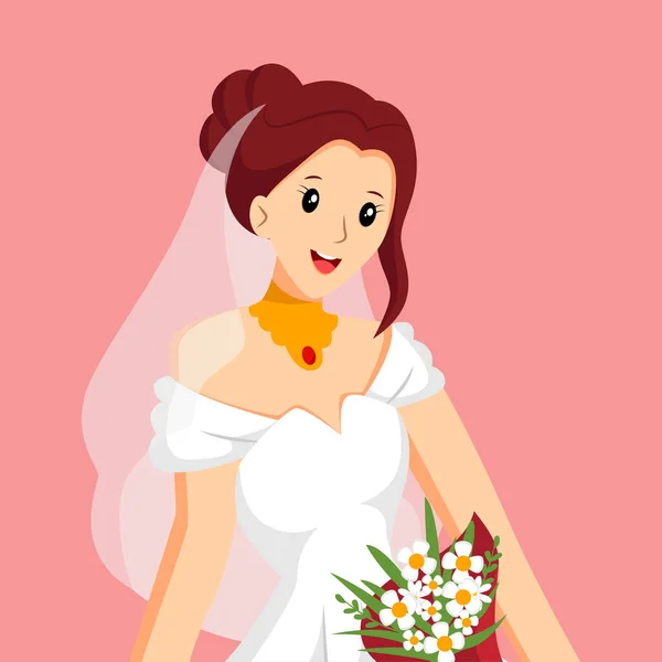 Pretty Bride White Dress Character Design Illustration - Stok Vektor