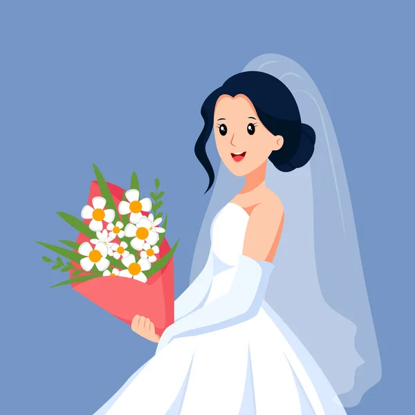 花束のキャラクターデザインイラスト付き花嫁 — ストックベクタ