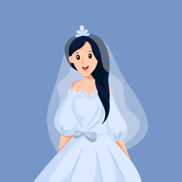 Mariée Heureuse Robe Bleue Illustration Conception Caractère — Image vectorielle