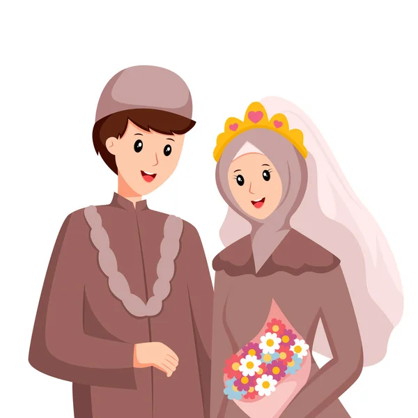Casamento Islâmico Casal Personagem Design Ilustração —  Vetores de Stock