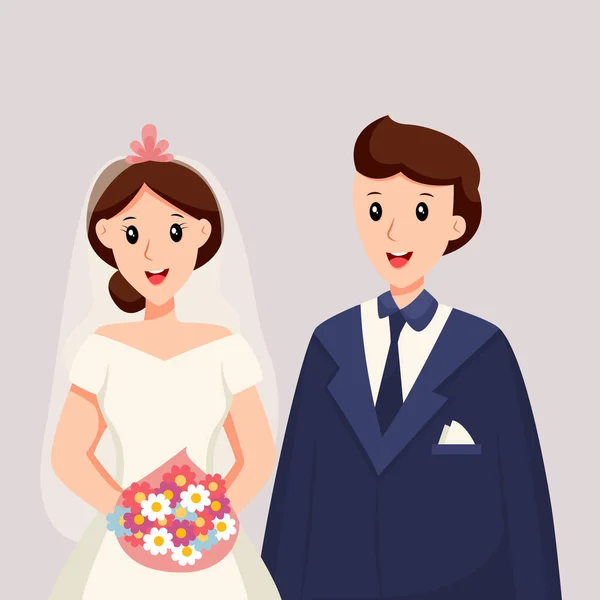 Cute Wedding Couple Character Design Illustration — Stock Vector