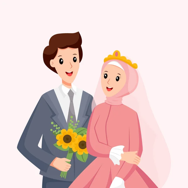 Islamische Hochzeitspaar Character Design Illustration — Stockvektor