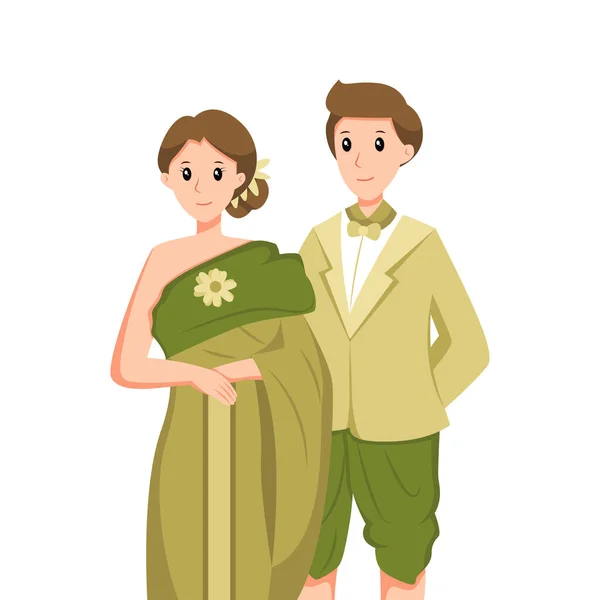 Tailândia Casamento Personagem Design Ilustração —  Vetores de Stock