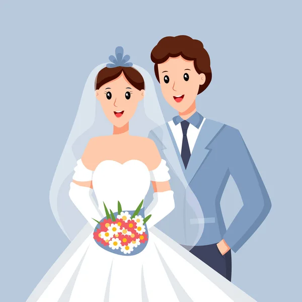 Bride Groom Casamento Personagem Design Ilustração —  Vetores de Stock
