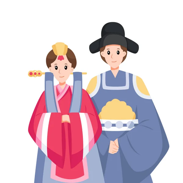 Koreansk Traditionell Bröllop Karaktär Design Illustration — Stock vektor
