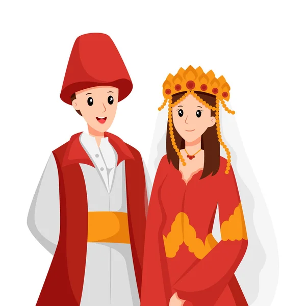 Turkey Traditional Wedding Character Design Illustration — Stock Vector