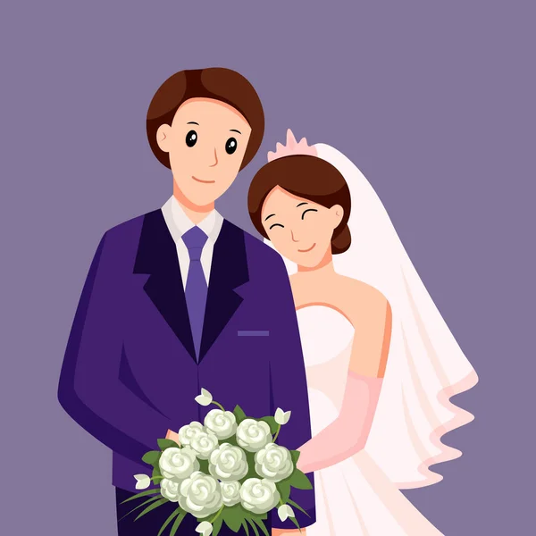 Düğün Karakteri Tasarım Llüstrasyonunda Sevimli Çift — Stok Vektör