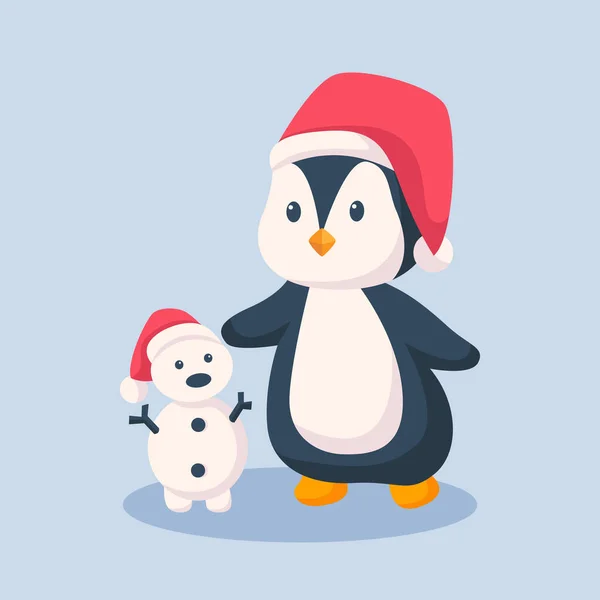Invierno Pingüino Muñeco Nieve Diseño Personajes Ilustración — Vector de stock