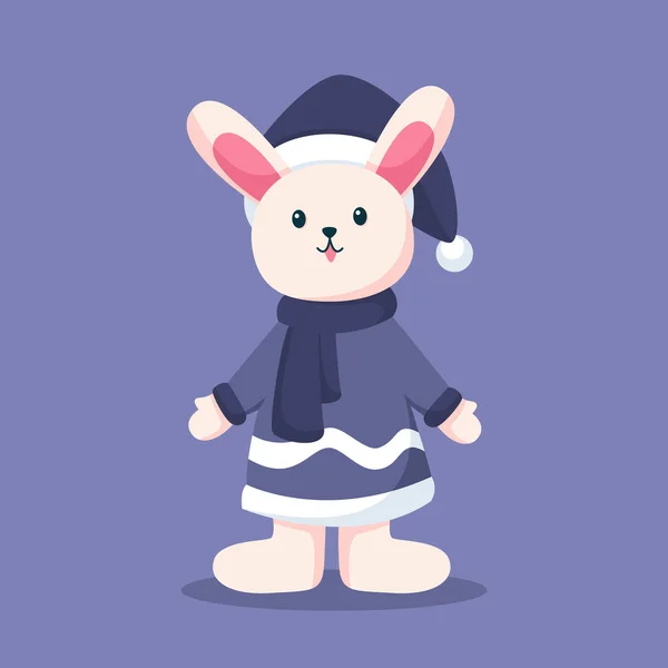 Cute Bunny Winter Character Design Illustration — Stock Vector