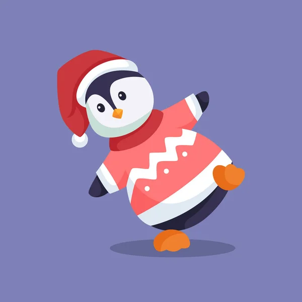 Carino Inverno Pinguino Personaggio Disegno Illustrazione — Vettoriale Stock