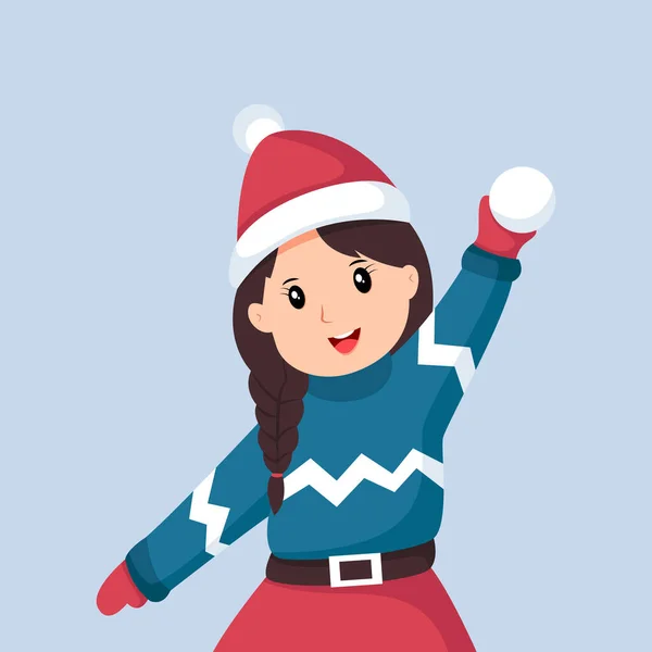 Cute Girl Winter Character Design Illustration — Stock Vector