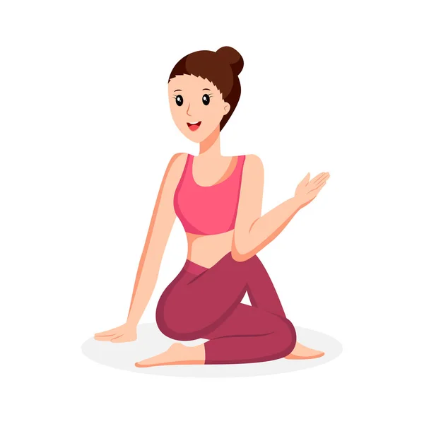 Mulher Fazendo Yoga Move Ilustração Design Personagem — Vetor de Stock