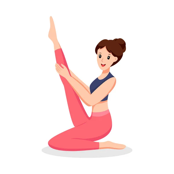 Junge Frau Beim Yoga Bewegt Charakterdesign Illustration — Stockvektor