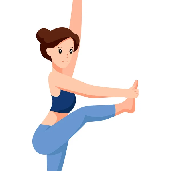 Nettes Mädchen Beim Yoga Bewegt Charakterdesign Illustration — Stockvektor