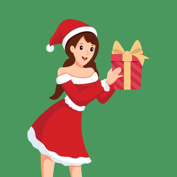 Nettes Santa Girl Character Design Illustration — Stockvektor
