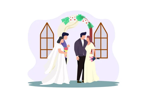 Desain Ilustrasi Datar Pernikahan - Stok Vektor