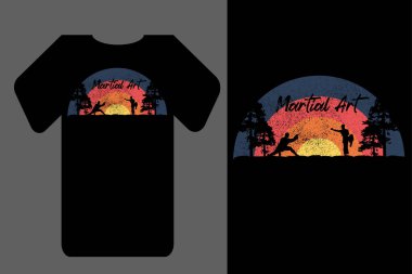 Mockup t-shirt silueti, gün batımı dövüş sanatı antika