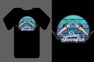 Mockup t-shirt siluet ikili kılıçbalığı antika