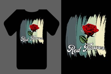 Mockup t-shirt vektörü kırmızı çiçek antika