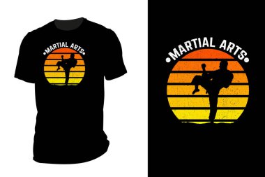 Dövüş sanatı silueti pozu t-shirt model vintage