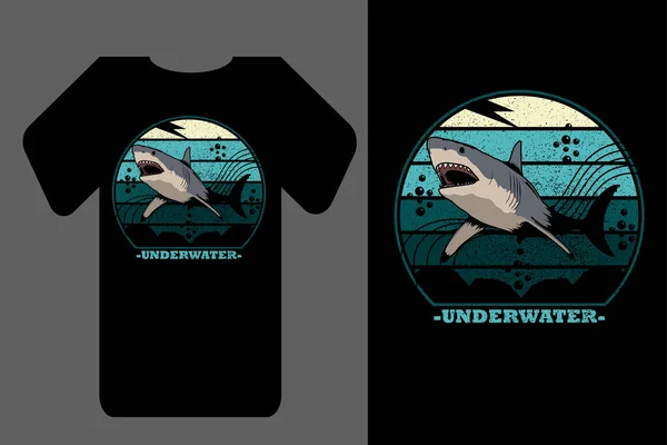 Mockup Camiseta Silueta Tiburón Submarino Retro Vintage — Archivo Imágenes Vectoriales