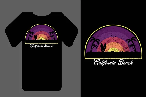 Mockup Shirt Silhouette California Spiaggia Retrò Vintage — Vettoriale Stock