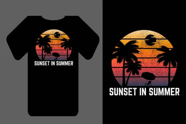 Pôr Sol Verão Silhueta Shirt Mockup Retro Vintage —  Vetores de Stock