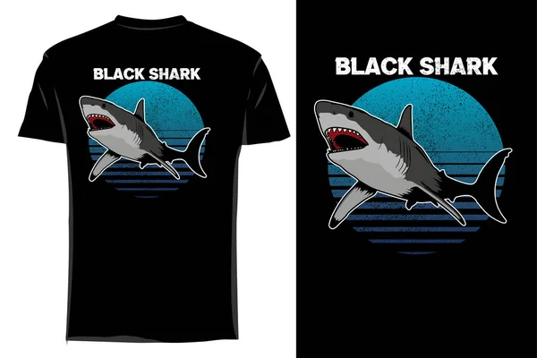 Mockup Camiseta Vector Negro Tiburón Retro Vintagevector Negro Tiburón Camiseta — Archivo Imágenes Vectoriales