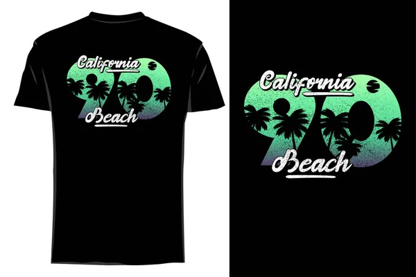 California Beach Silhouette Shirt Maquette Rétro Vintage — Image vectorielle