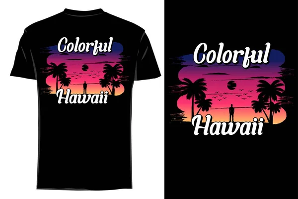 カラフルなハワイのシルエットTシャツモックアップレトロヴィンテージ — ストックベクタ