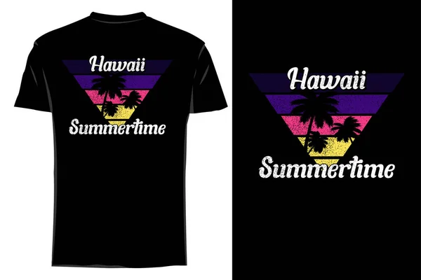 ハワイの夏のシルエットTシャツモックアップレトロヴィンテージ — ストックベクタ