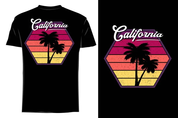 Camiseta Silueta Palma Gemela California Maqueta Retro Vintage — Vector de stock