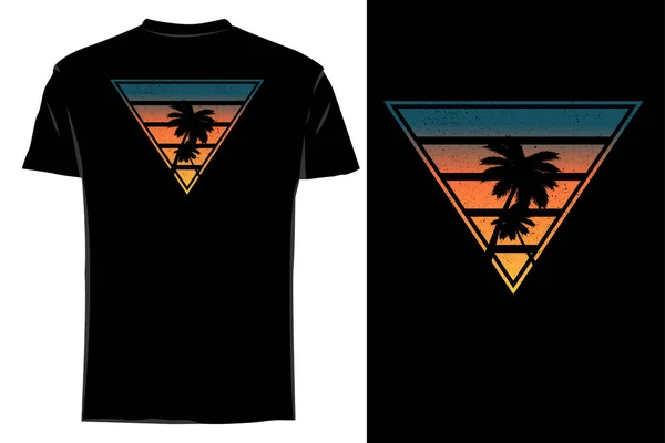Twin Palma Silhueta Shirt Mockup Retro Vintage — Vetor de Stock