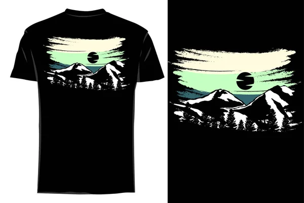 Montagne Forêt Silhouette Shirt Maquette Rétro Vintage — Image vectorielle