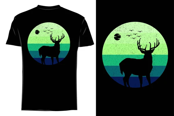 自然鹿的轮廓T恤模仿复古风格 — 图库矢量图片