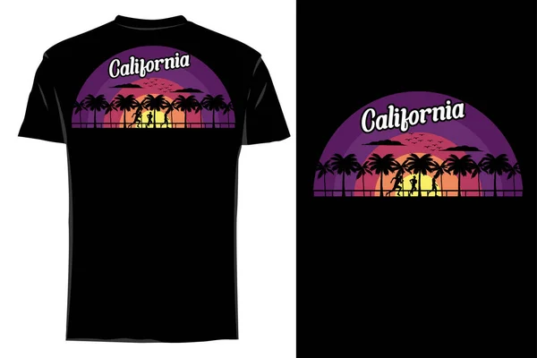 カリフォルニアシルエットTシャツモックアップレトロヴィンテージ — ストックベクタ