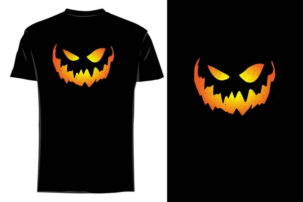 Halloween Jack Lantern Cara Camiseta Mockup Retro Vintage — Vector de stock