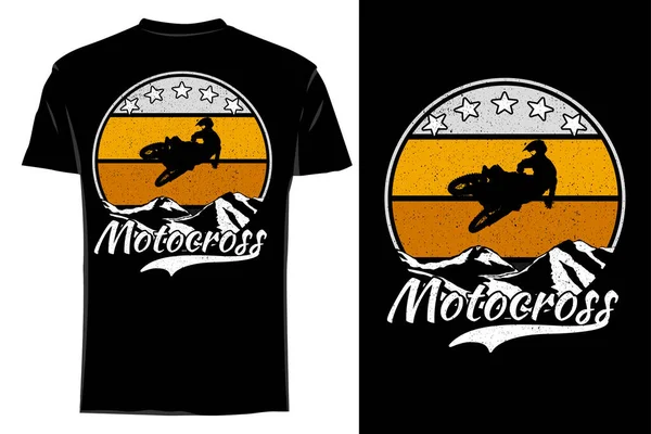 Motocross Montagne Shirt Maquette Silhouette Rétro Vintage — Image vectorielle