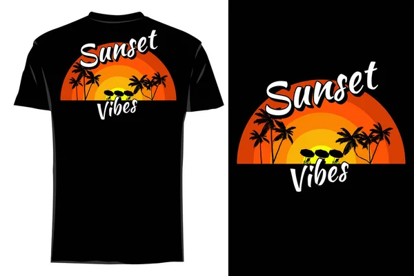 Sunset Vibruje Silueta Shirt Mockup Retro Vintage — Stockový vektor