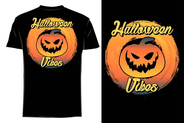 Halloween Vibes Shirt Mockup Retrò Silhouette Vintage — Vettoriale Stock