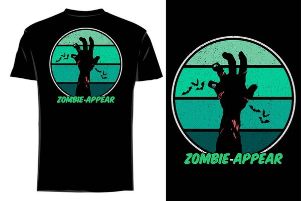 Halloween Zombie Objevit Silueta Shirt Mockup Retro Vintage — Stockový vektor
