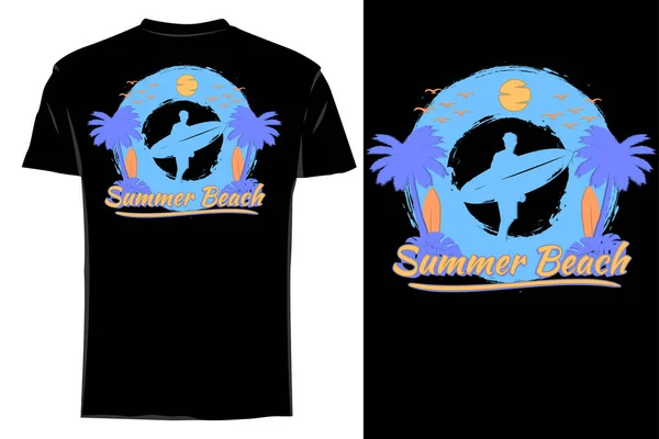Verano Playa Silueta Camiseta Maqueta Retro Dibujado Mano — Vector de stock