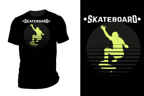 Skateboard Silhouette Shirt Maquette Rétro Vintage — Image vectorielle