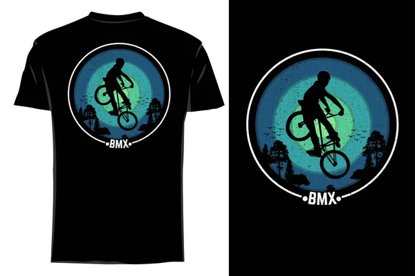 Bicicleta Freestyle Shirt Mockup Silhueta Retro Mão Desenhada — Vetor de Stock