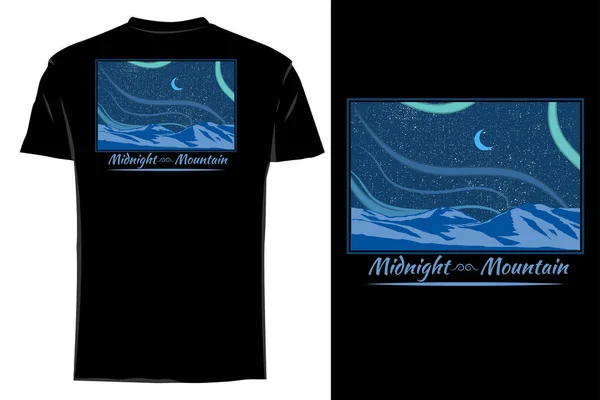 Midnight Montagna Silhouette Shirt Mockup Retrò Disegnato Mano — Vettoriale Stock
